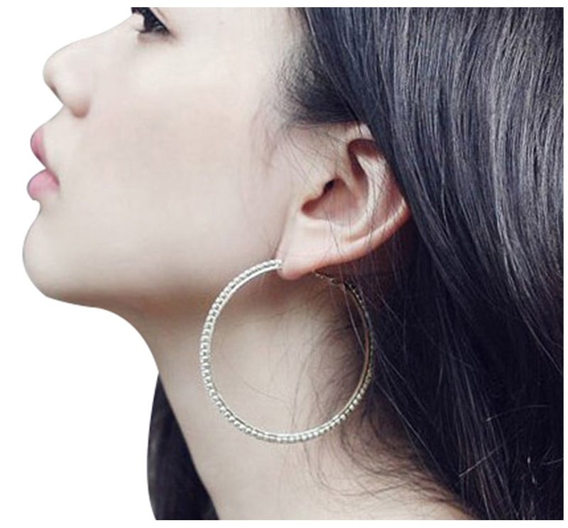Bienvenu 60mm Rhinestone Plated Silver Hoop Earrings Big Circle Earring - Image 4